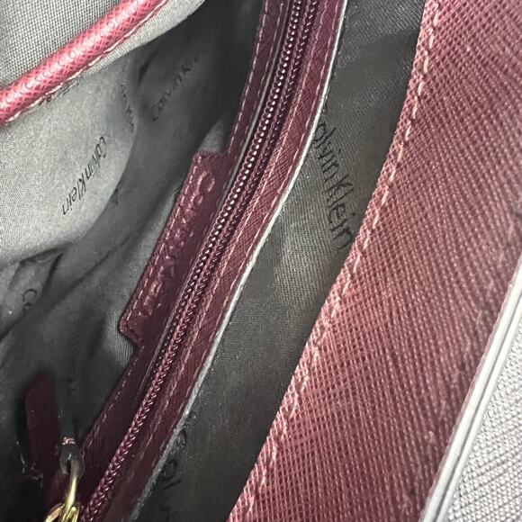 Calvin Klein Two Tone Maroon Black Crossbody Handbag with Strap 8.5 inch - Picture 15 of 16